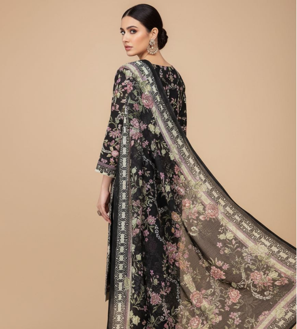 Husn-e-Siyaah (Unstitched) – Saira Cotton Suit | 100% Cotton