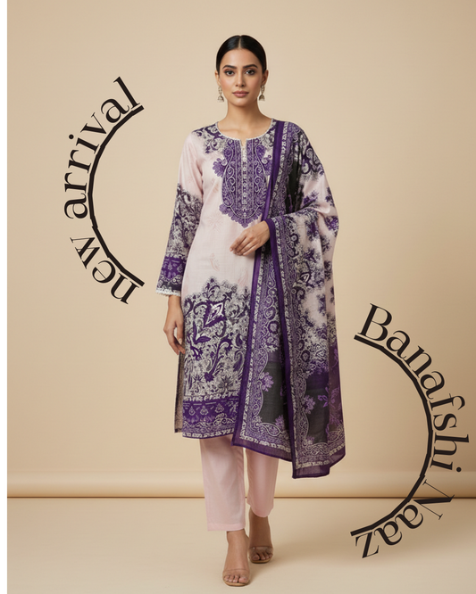Banatishi-Naaz (Unstitched) – Saira Cotton Suit | 100% Pure Cotton