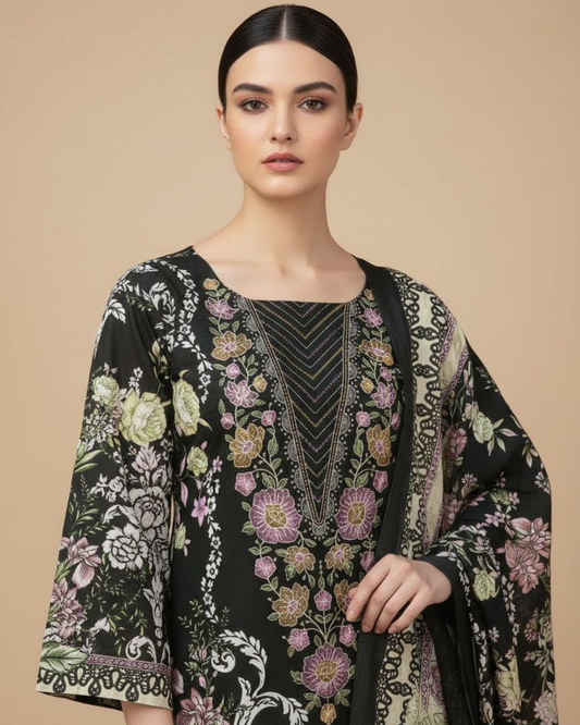 Husn-e-Siyaah (Unstitched) – Saira Cotton Suit | 100% Cotton